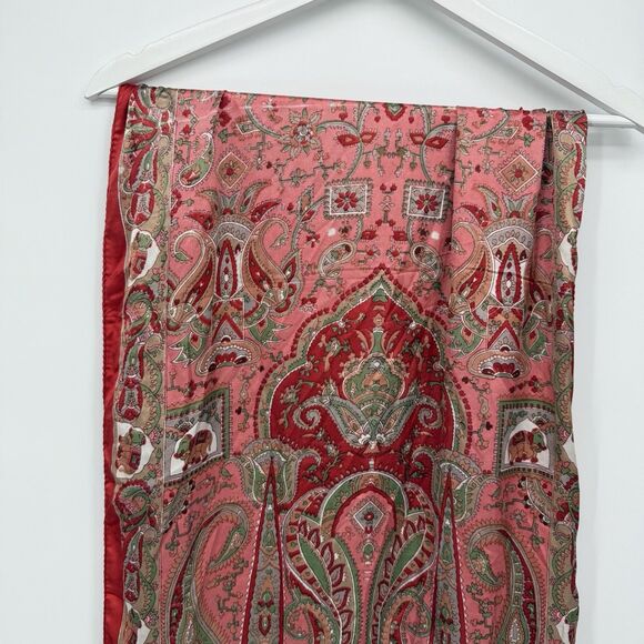 Unbranded Red Multi Pattern Paisley Elephant Satin Long Rectangle Scarf Textile - Picture 2 of 9